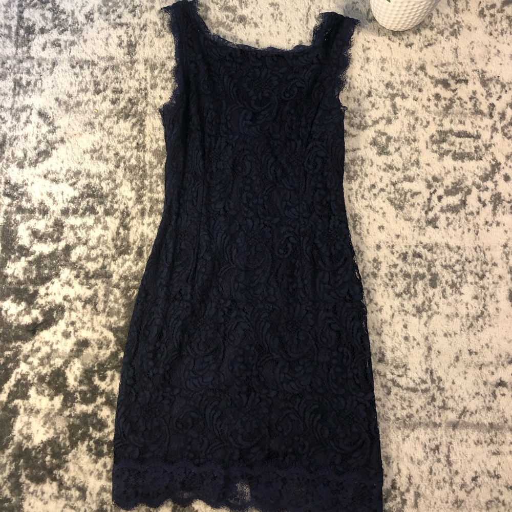 Blue lace cocktail dress